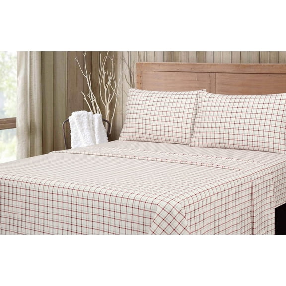 Mainstays 4-Piece Flannel Sheet Set, Red Plaid, Queen