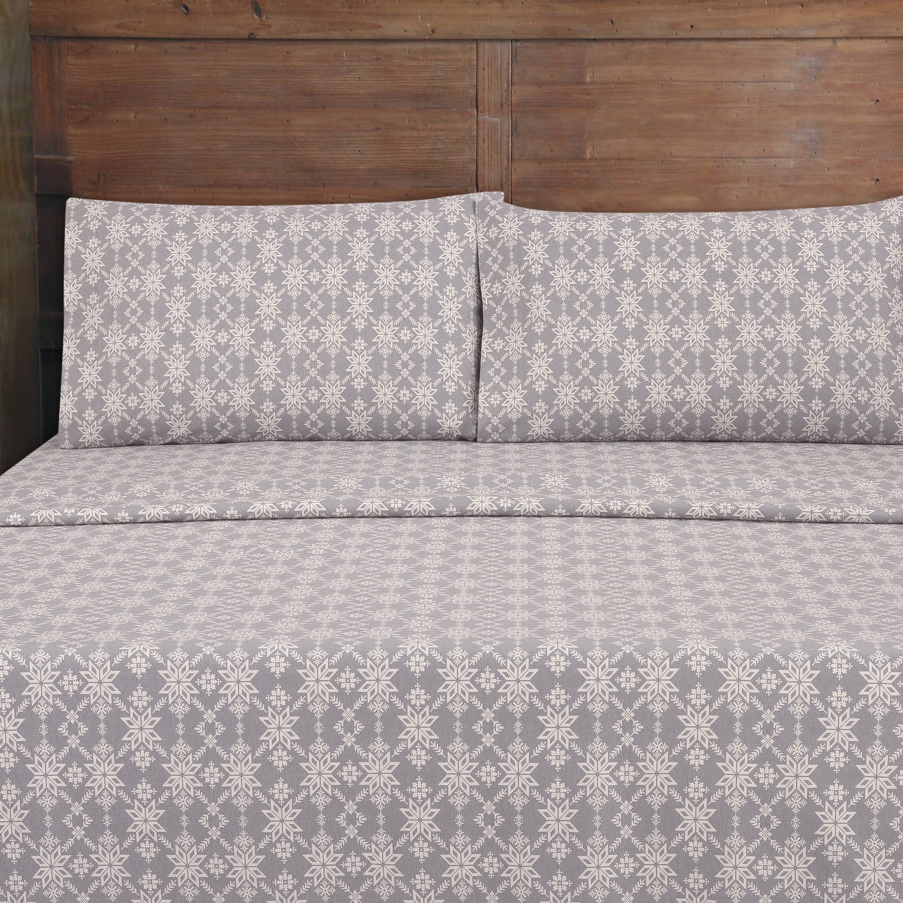 Mainstays 4Piece Gray Fair Isle Flannel Sheet Set, King