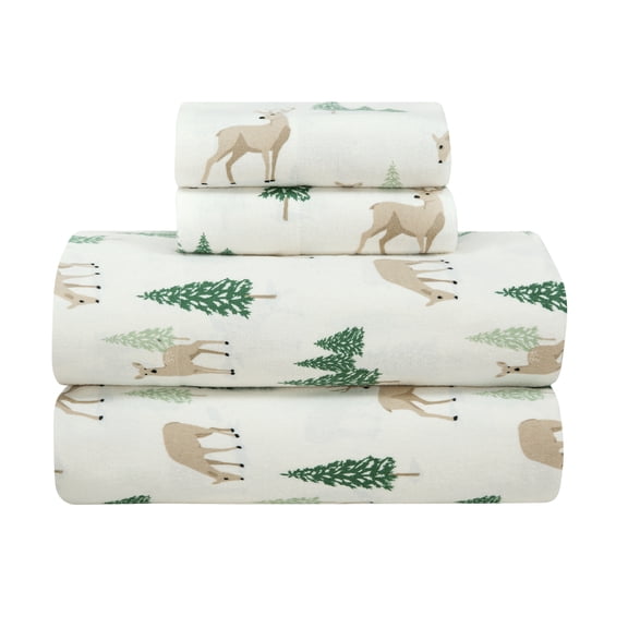 Mainstays 4-Piece Peace Full Deer Flannel Adult Sheet Set, Full