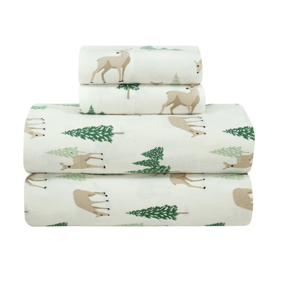 Mainstays 4-Piece Peace Full Deer Flannel Adult Sheet Set, King