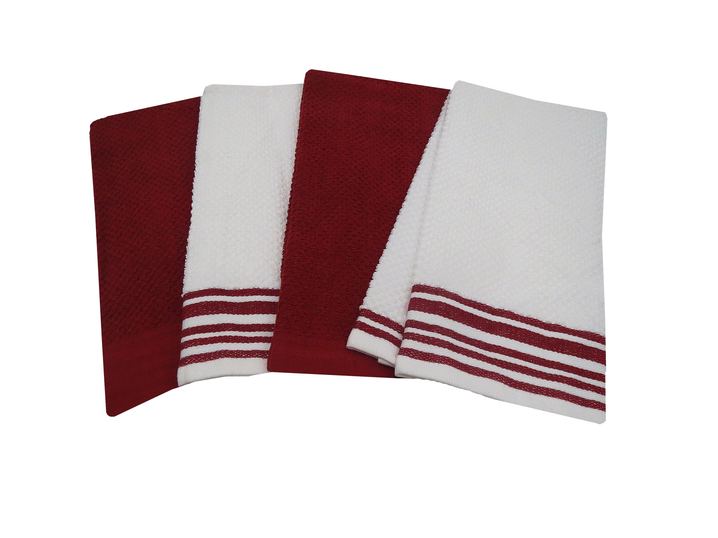 Mainstays 4-Piece Solid/Stripe Kitchen Towel Set, Red 