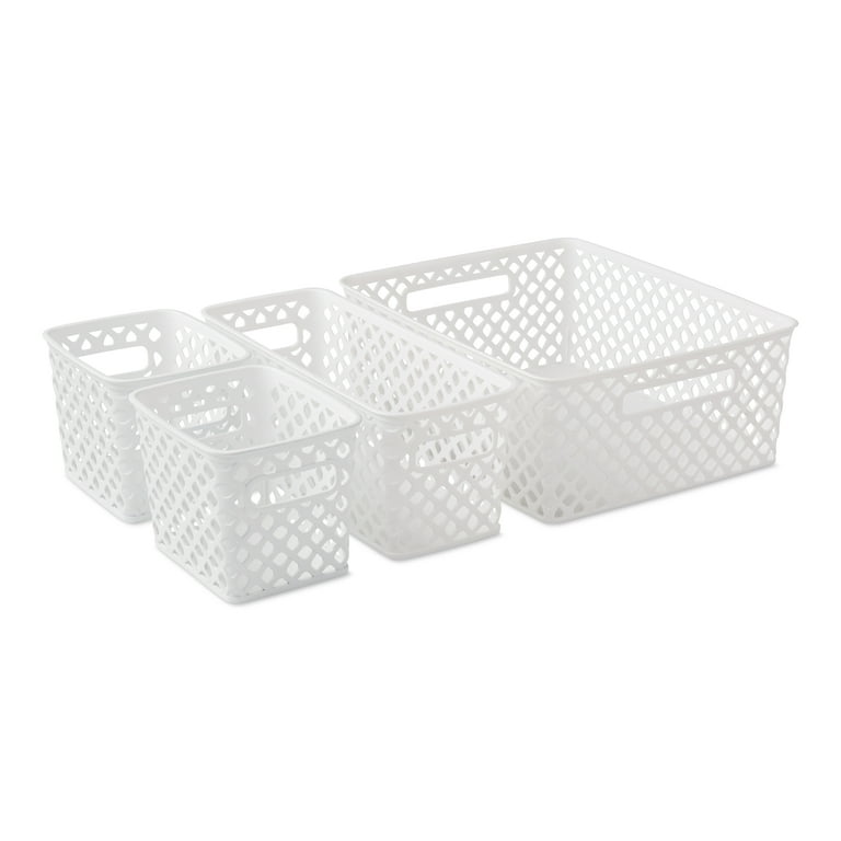 Mainstays White Decorative Storage Basket Set, 4-Piece Plastic
