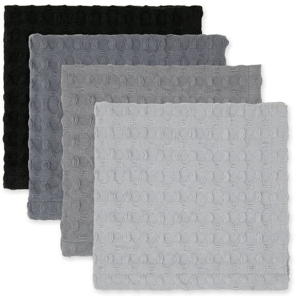 Mainstays 4 Piece Waffle Dishcloth Set, 100% Cotton, Gray