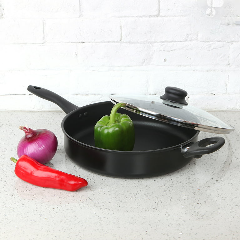Mainstays 4 Quart Multi-Use Non-Stick 28cm Black Jumbo Cooker Frying Pan  with Glass Lid