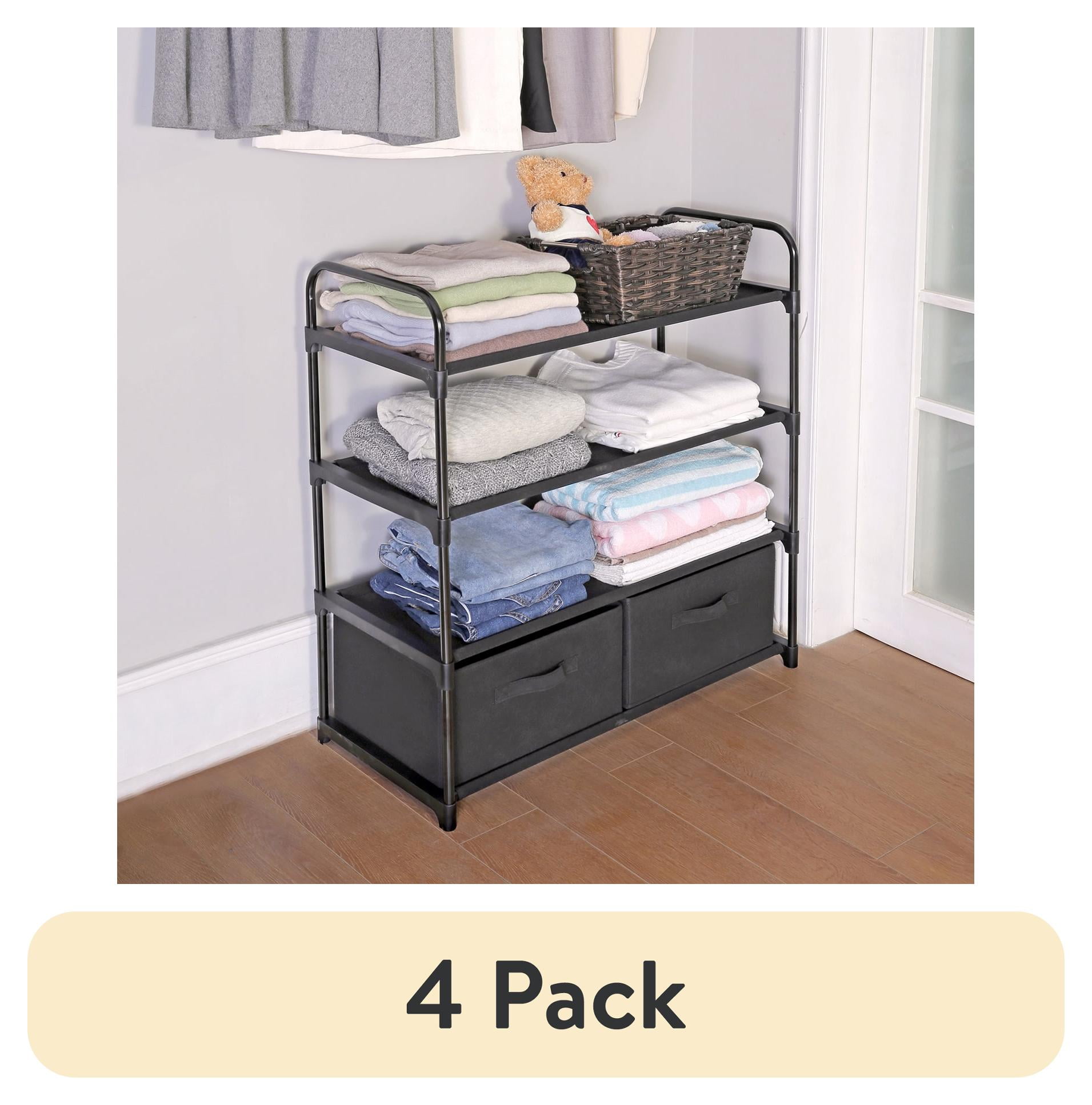 Black Metal Frame 4-Shelf Closet Organizer with Bins