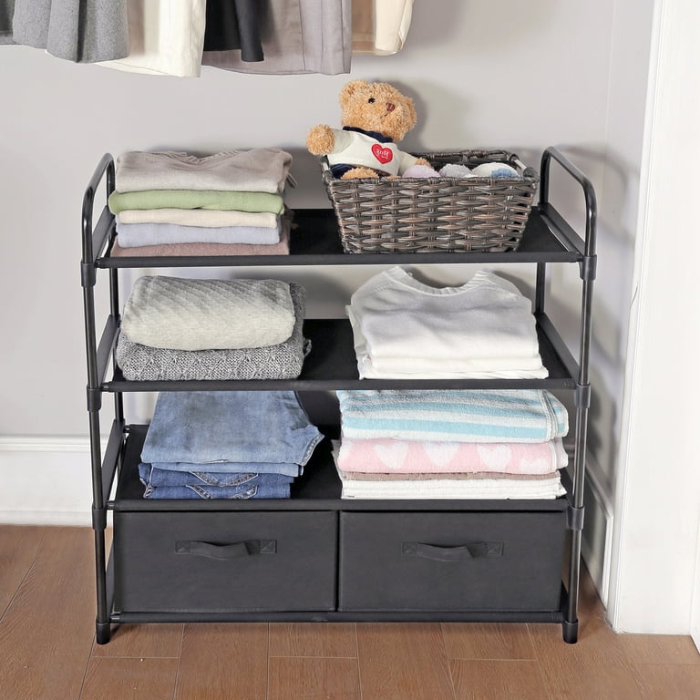 Mainstays 4 Shelf Closet Organizer with 2 Fabric Bins Black Indoor Adult and Child