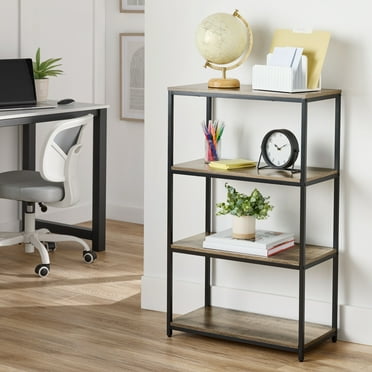 Mainstays 4-Shelf Metal Frame Bookcase, Rustic Brown Finish