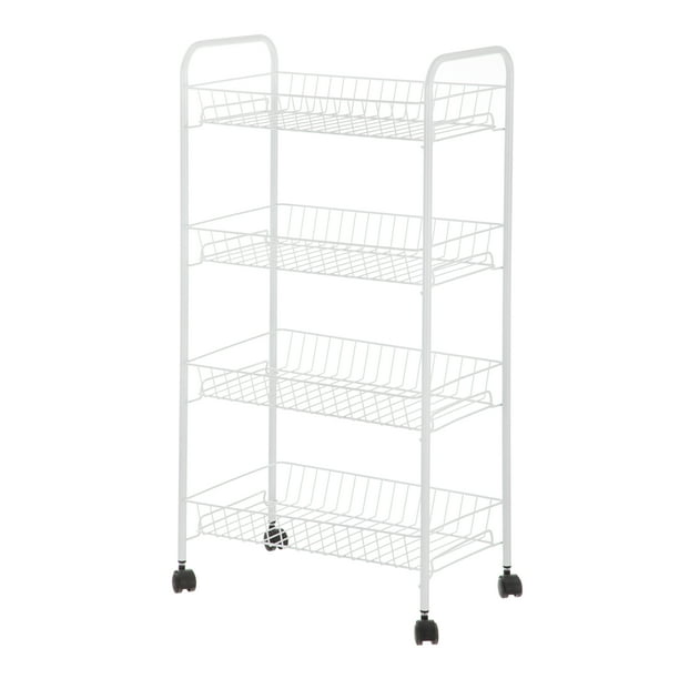 Mainstays 4Shelf Steel Laundry Cart with Caster Wheels, White, Adult