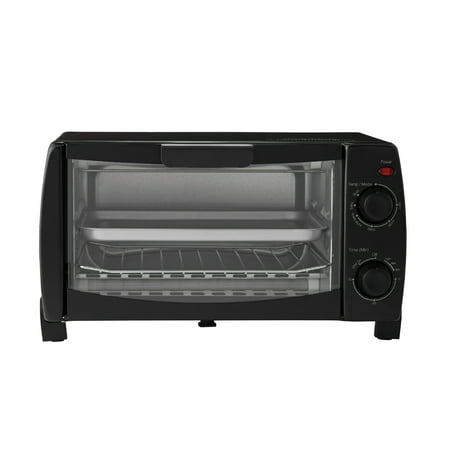 Mainstays 4 Slice Black Toaster Oven with Dishwasher-Safe Rack & Pan, 3 Piece