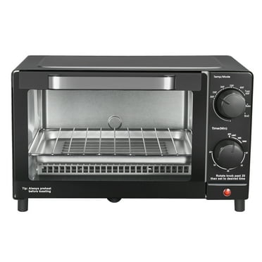 Mainstays 4 Slice Toaster Oven with 3 Settings, includes Baking Rack and Pan, Black, New