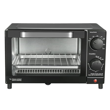 Mainstays 4-Slice Countertop Toaster Oven with 3 Settings, Includes Baking Rack and Pan, Black, New