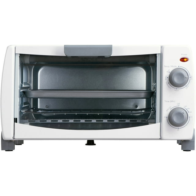 Mainstays 4-Slice White Toaster Oven with Dishwasher-Safe Rack & Pan