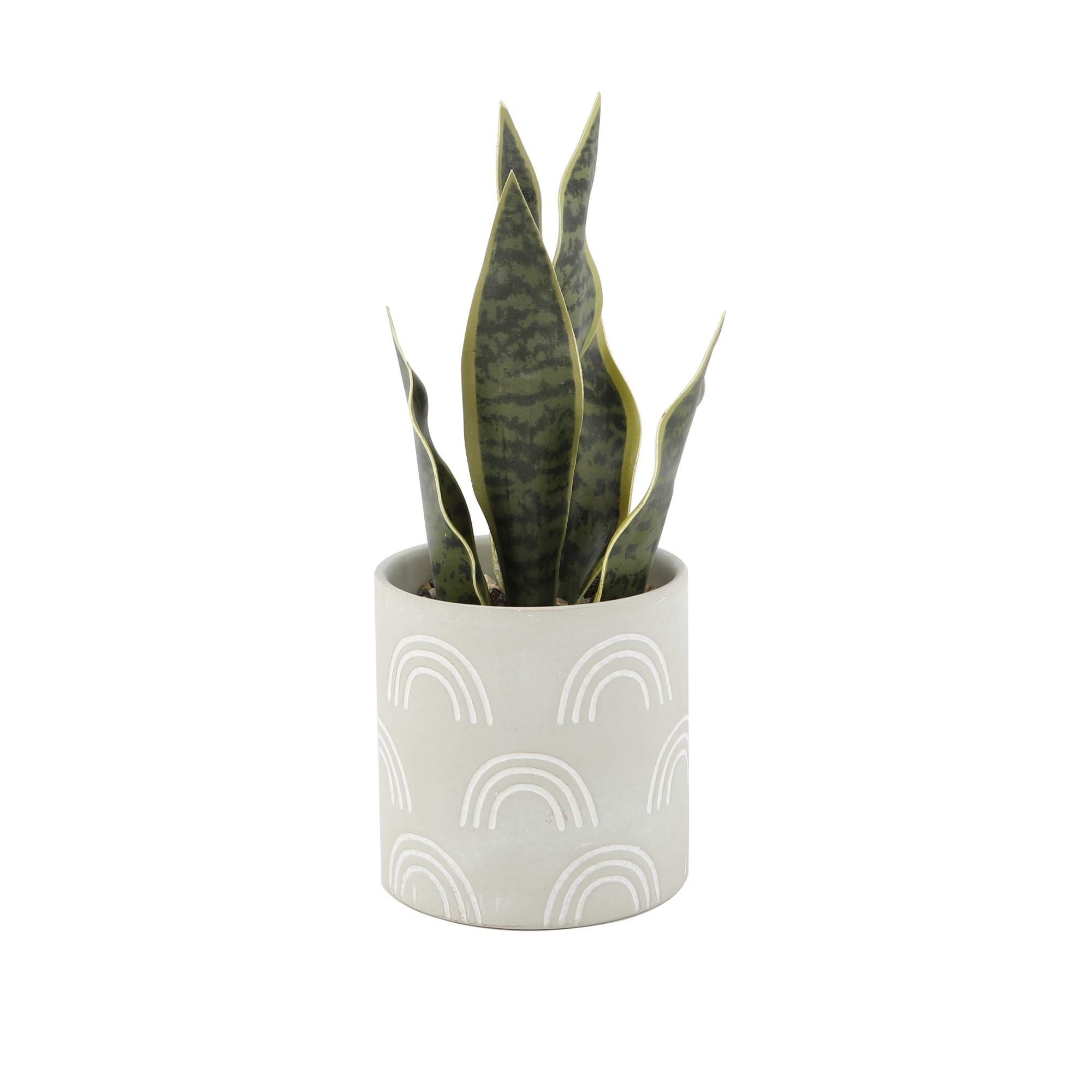 Mainstays 4 in Tabletop Artificial Snake Plant in Rainbow Print Terracotta Pot, Sage