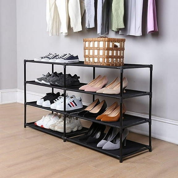 Mainstays 4-Tier 24-Pair Adjustable Shoe and Boot Rack, Rich Black