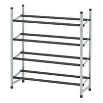 Mainstays 4-Tier Expandable Shoe Rack Black Rod, Steel Powder Coating Silver, up to 20 Pairs, 24.41-45.47" W x 9.06" D x 26.77" H