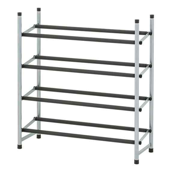 Mainstays 4-Tier Expandable Stackable Closet Storage Shoe Rack Organizer Shelf, Up to 20 Pairs, Metal, Black, Silver