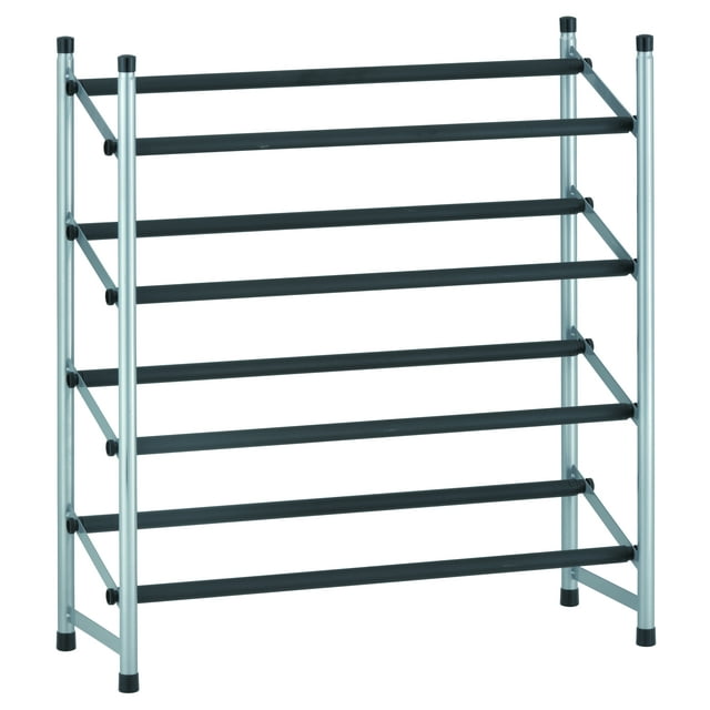 Mainstays 4Tier Shoe Rack Black Rod, Steel Powder Coating Silver, up