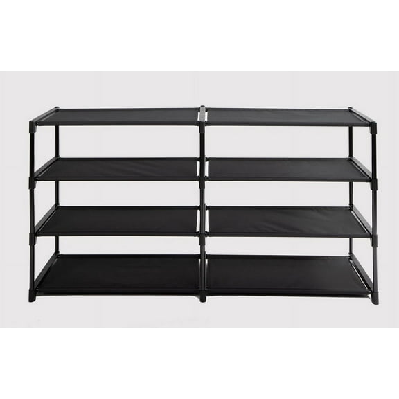 Mainstays 4-Tier Shoe Rack Storage Organizer, Rich Black, 24 Pairs, Iron Poles & Plastic Connectors