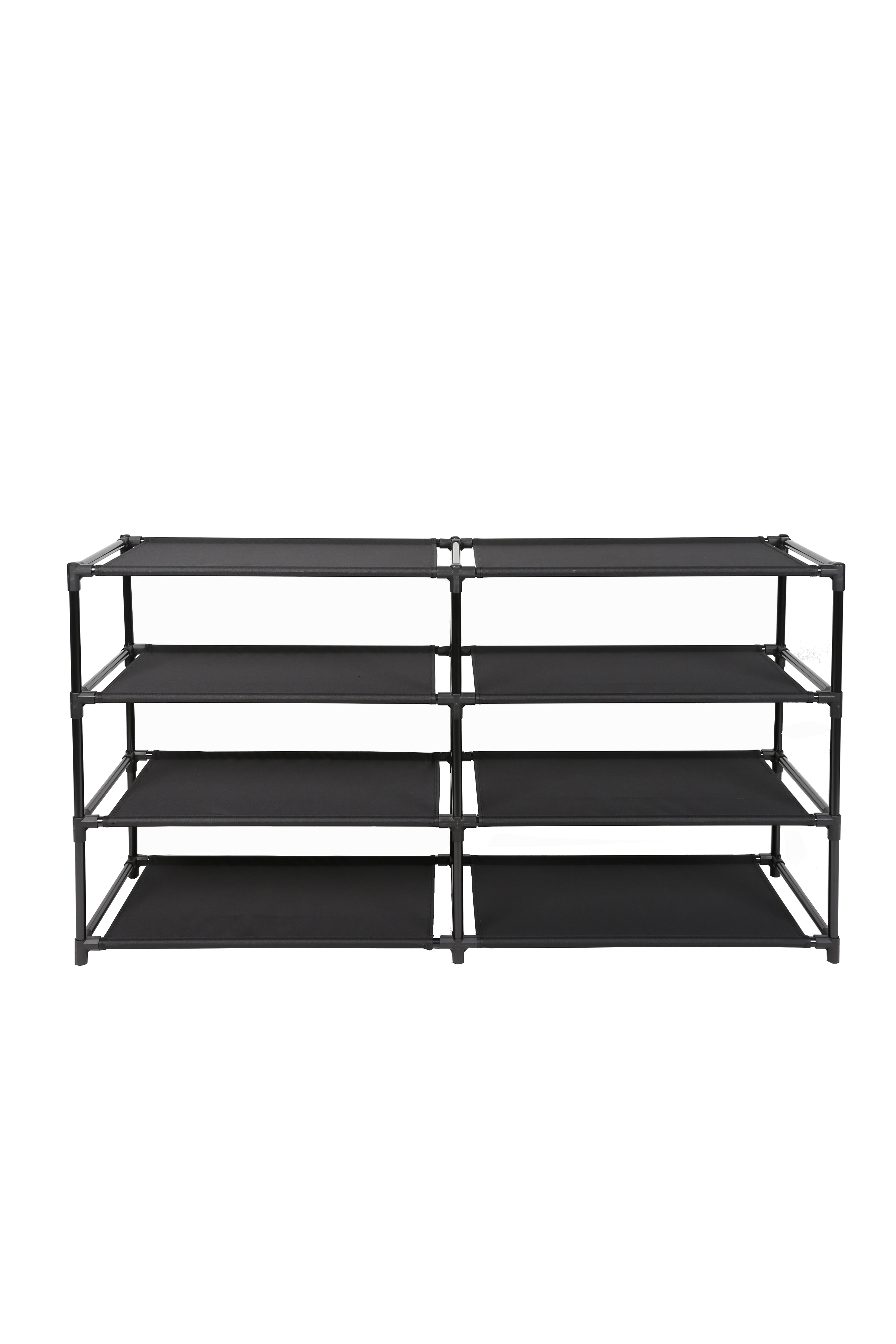 Mainstays 4-Tier Shoe Rack Storage Organizer, Rich Black, 24 Pairs, Fabric Shelves, Iron Poles & Plastic Connectors