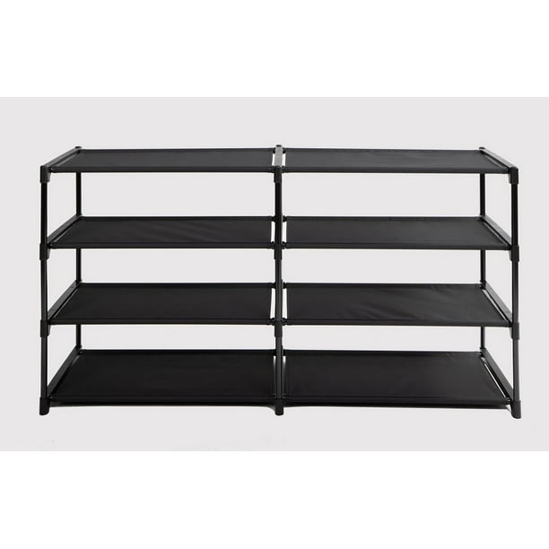 Mainstays 4Tier Shoe Rack Storage Organizer, Rich Black, 24 Pairs