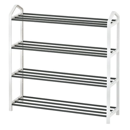 Mainstays 4-Tier Shoe Rack White Plastic Frame, Gray Coating, up to 12 Pairs