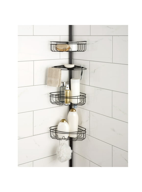 Mainstays 4 Tier Steel Tension Pole Shower Caddy with 3 Baskets & Soap Tray Shelf, Oil-Rubbed Bronze