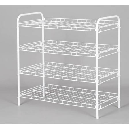 Mainstays Steel Wire Shoe Organizer, 4-Tiers, 12 Shoe Pair Capacity, Durable Shoe Rack, White