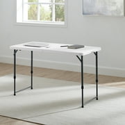 Mainstays 4 ft Adjustable Height Fold-in-Half Folding Table, White