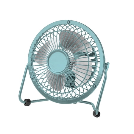 Mainstays 4-inch Metal Mini 360-degree Pivot USB Personal Desktop Fan, Turquoise