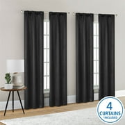 Mainstays 4 of a Kind Blackout Curtain Panel Set, Black Polyester, 28" x 84" inches