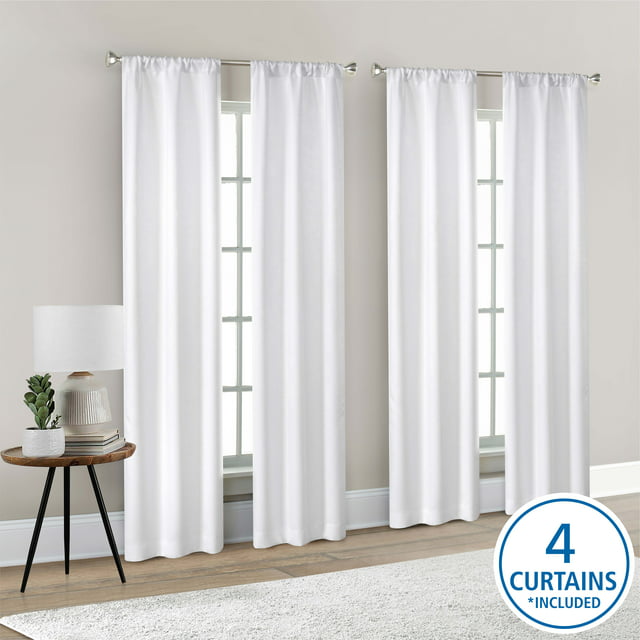 Mainstays 4 of a Kind Blackout Curtain Panel Set, White Polyester, 28 ...