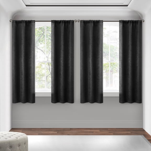 Mainstays 4 of a Kind Blackout Curtain Panels, Set of 4, Black, 28" W x 63" L