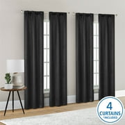 Mainstays 4 of a Kind Blackout Curtain Panels Set, 4 Panels, Black, 28 in W x 84 in L Each