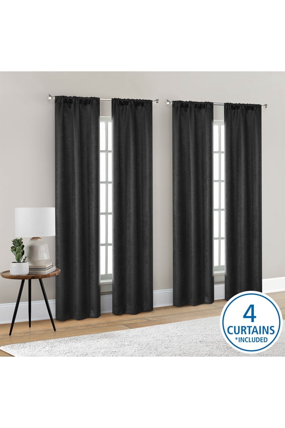4 of a Kind Blackout Curtain Panels, Set of 4, Black, 28" W x 84" L