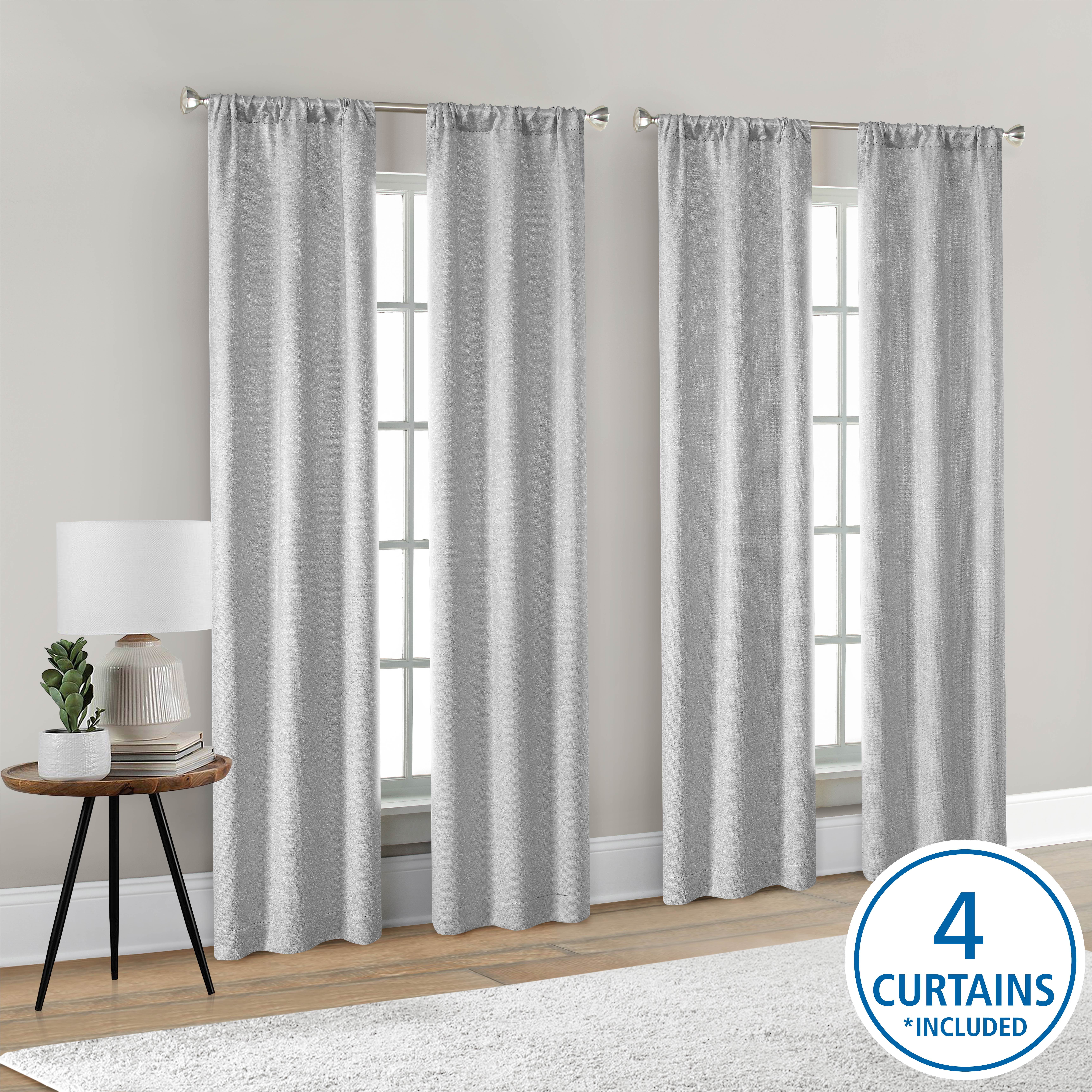 Mainstays 4 of a Kind Blackout Curtain Panels, Set of 4, Gray, 28" W x 95" L