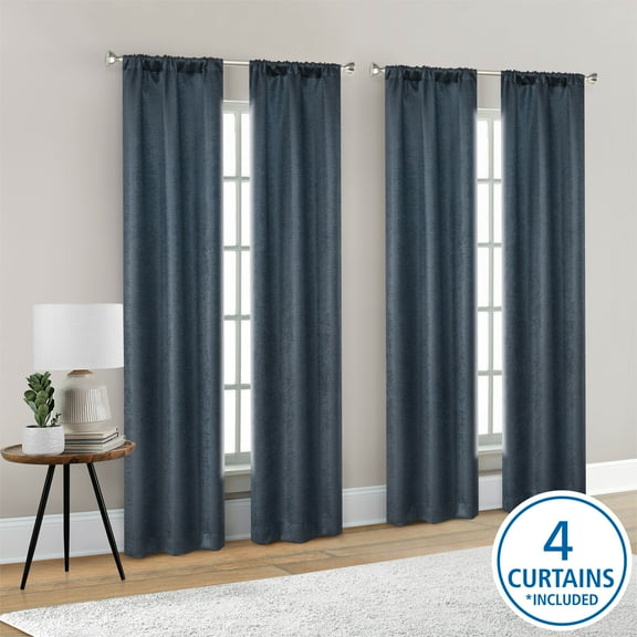 Mainstays 4 of a Kind Blackout Curtain Panels, Set of 4, Navy, 28" W x 84" L