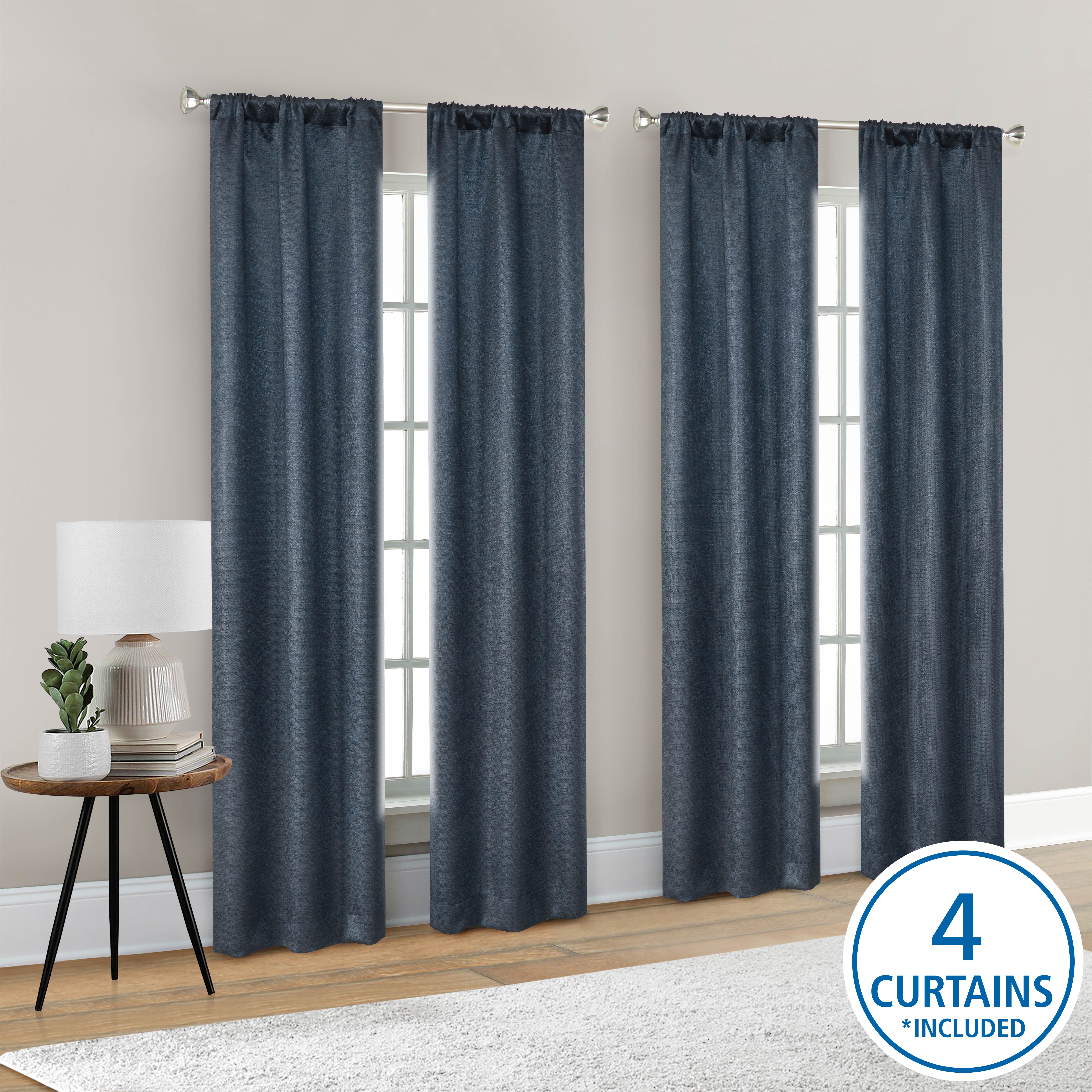 Mainstays 4 of a Kind Blackout Curtain Panels, Set of 4, Navy, 28" W x 95" L