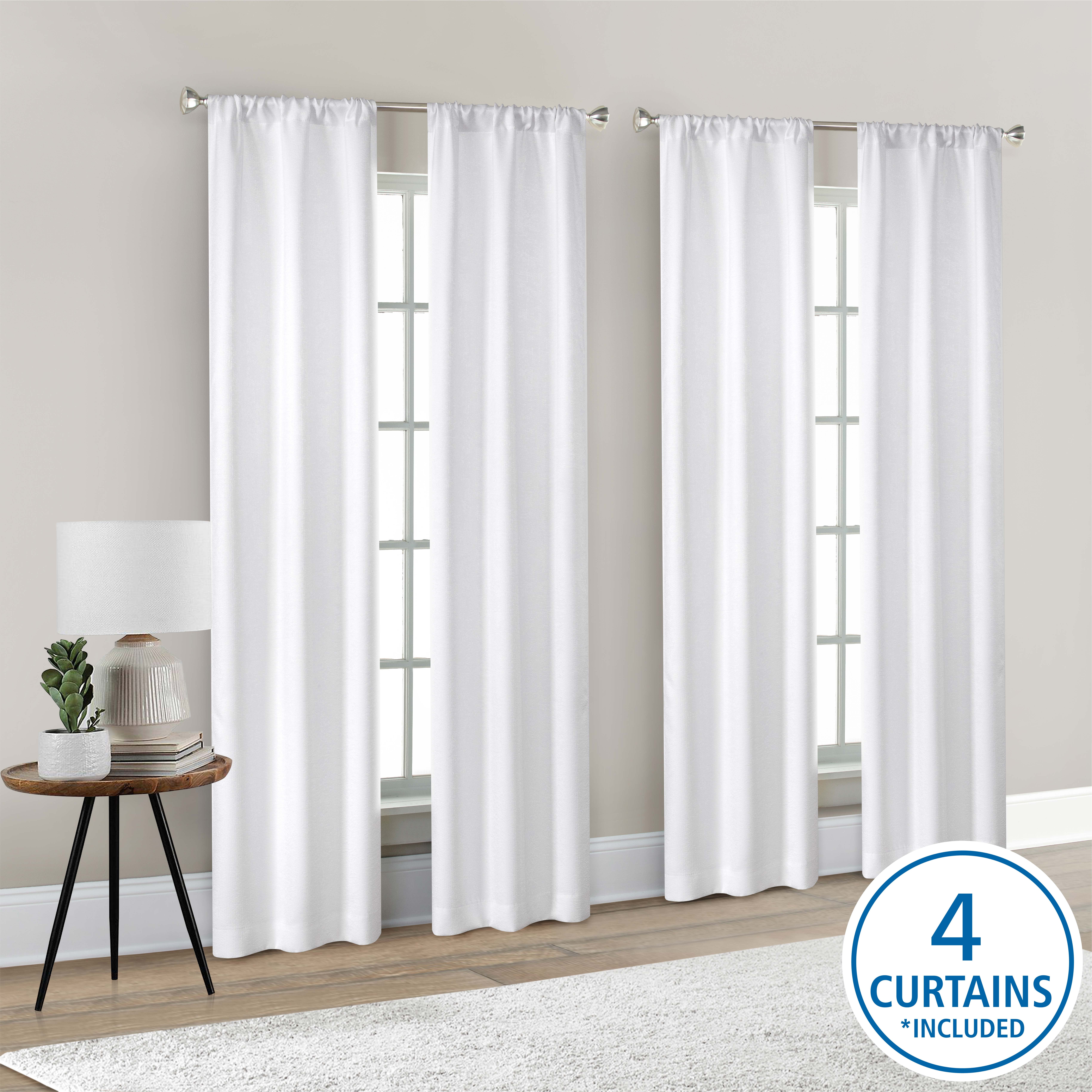 Mainstays 4 of a Kind Blackout Curtain Panels, Set of 4, White, 28" W x 95" L