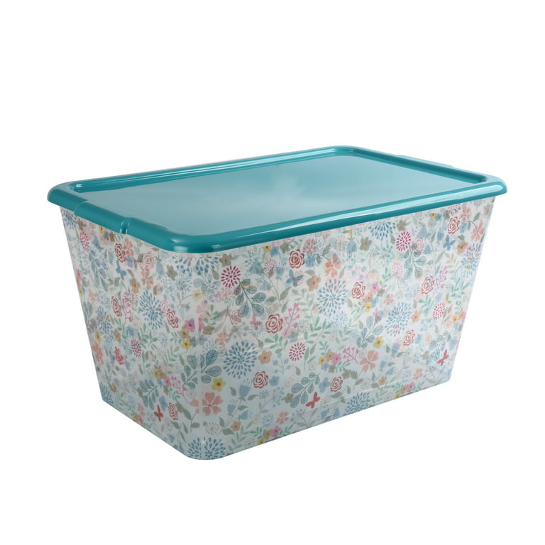 Mainstays 4-pack 14.5 gal / 53L Translucent Plastic Storage Tote Boxes with  Lids, Flowers Design 