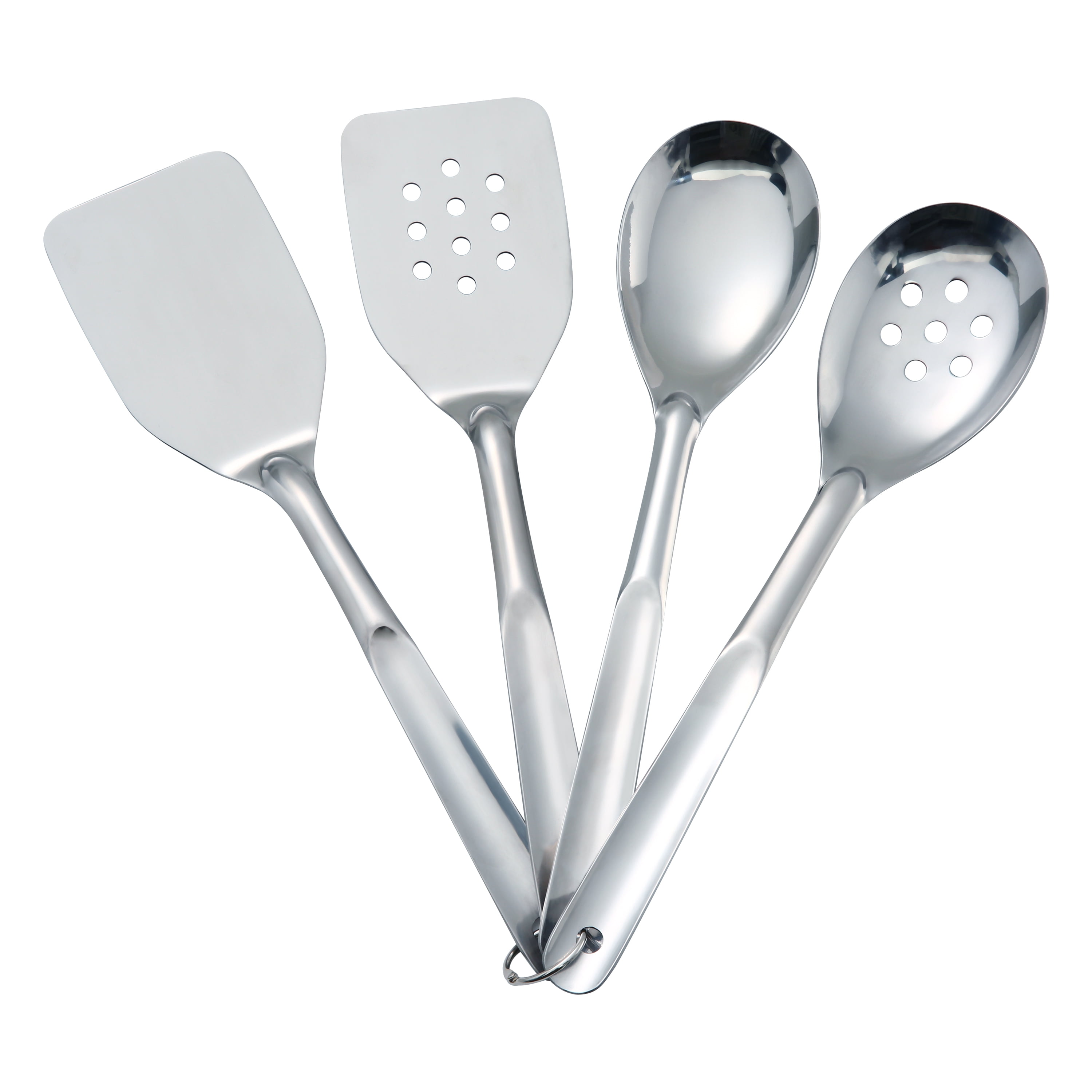 Mainstays Stainless Steel 4-Piece Kitchen Utensil Set, Spatula, Slotted Spatula, Spoon and Slotted Spoon