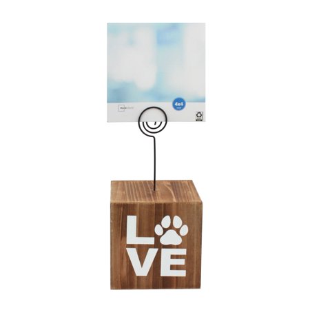Mainstays 4" x 4" Square Dog 'Love' Wood Table Top Single Picture Stand, Brown