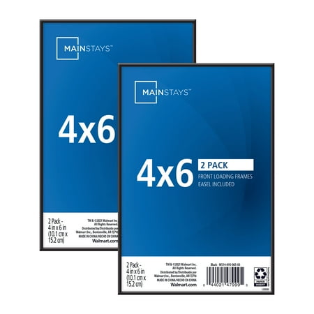 Mainstays 4" x 6" Plastic Picture Frames, Black, 2-Pieces