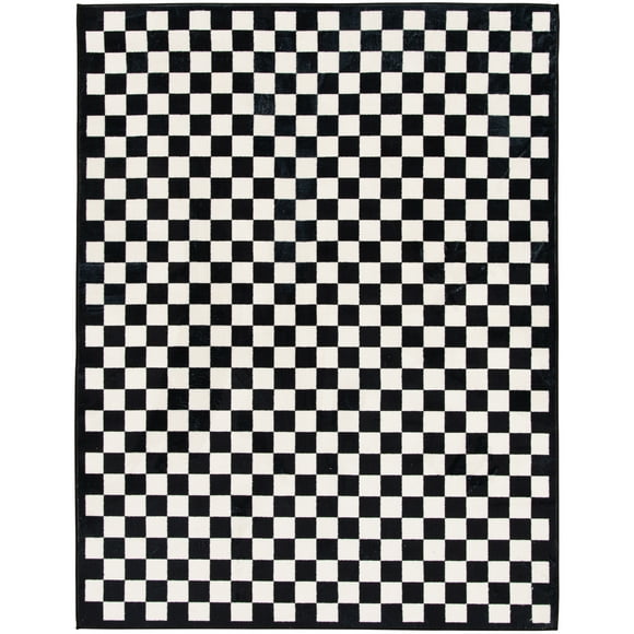 Mainstays 4'x5'6" Black and White Check Faux Fur Indoor Area Rug
