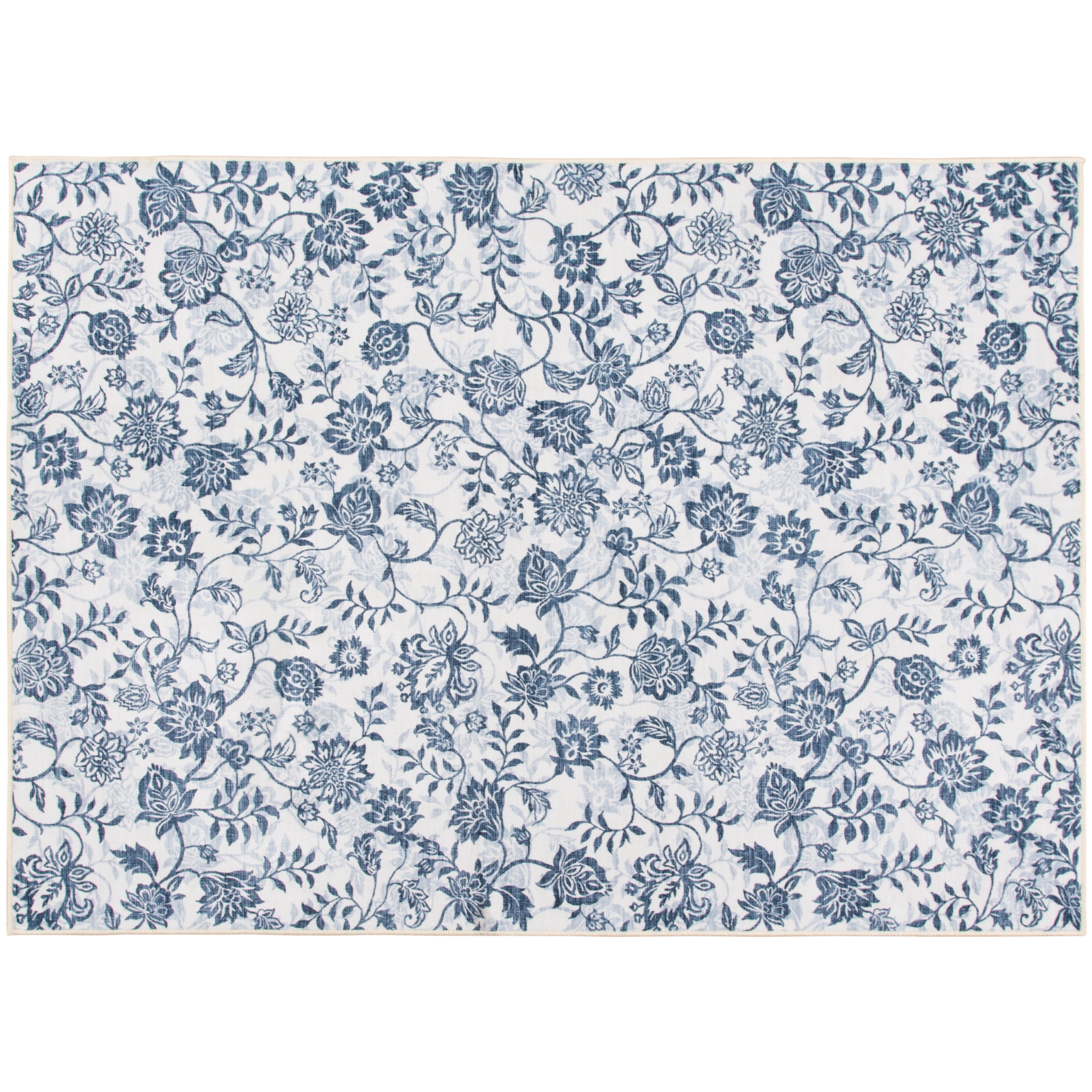 Mainstays Blue Floral Faux Fur Indoor Accent Rug, 4'x5'6