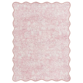 Mainstays Pink Feather Faux Fur Scalloped Indoor Area Rug, 4'x5'6"