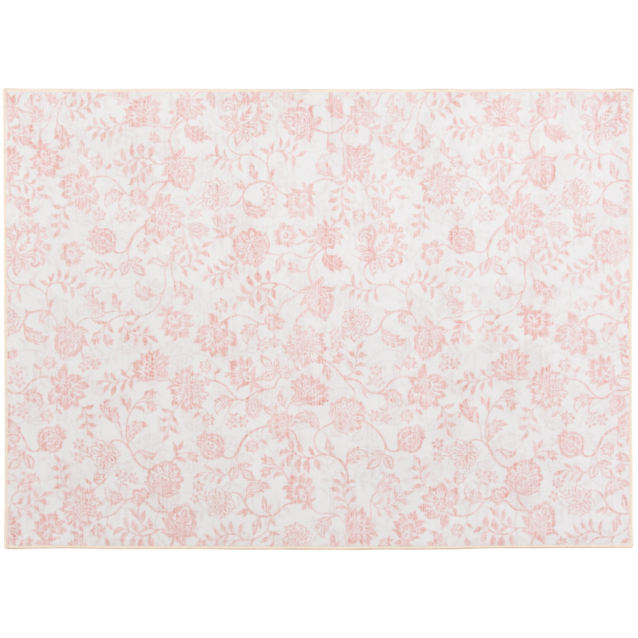 Mainstays Indoor Accent Rug, Pink and White Floral Faux Fur, 4 ft x 5 ft 6 in