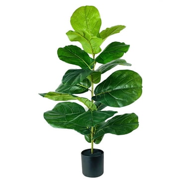 (2 pack) Mainstays 40" Artificial Fiddle Leaf Fig Plant in Black Plastic Pot