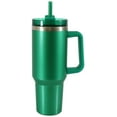 thumbnail image 1 of Mainstays 40 oz Stainless Steel Tumbler with Straw and Handle, Double Wall Insulated, Green Hammertone, 1 of 7