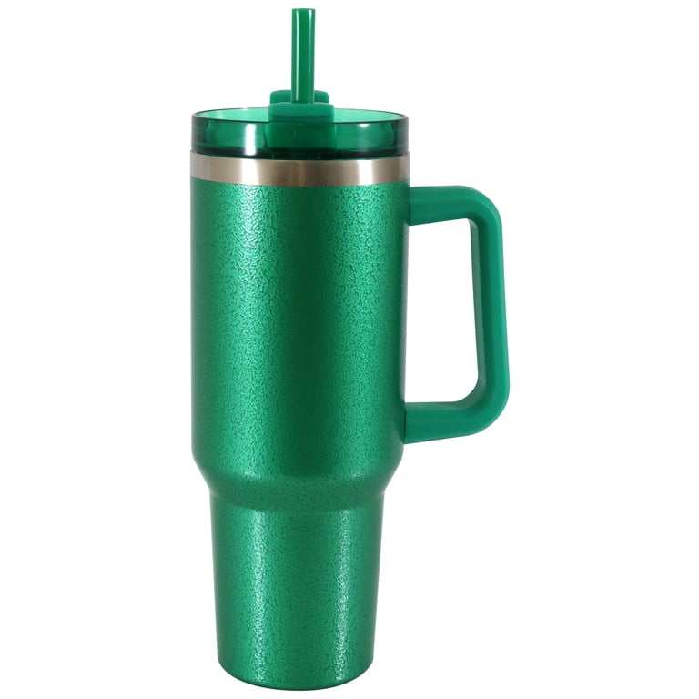 Mainstays 40 oz Stainless Steel Tumbler with Straw and Handle, Double Wall  Insulated, Green Hammertone - Walmart.com