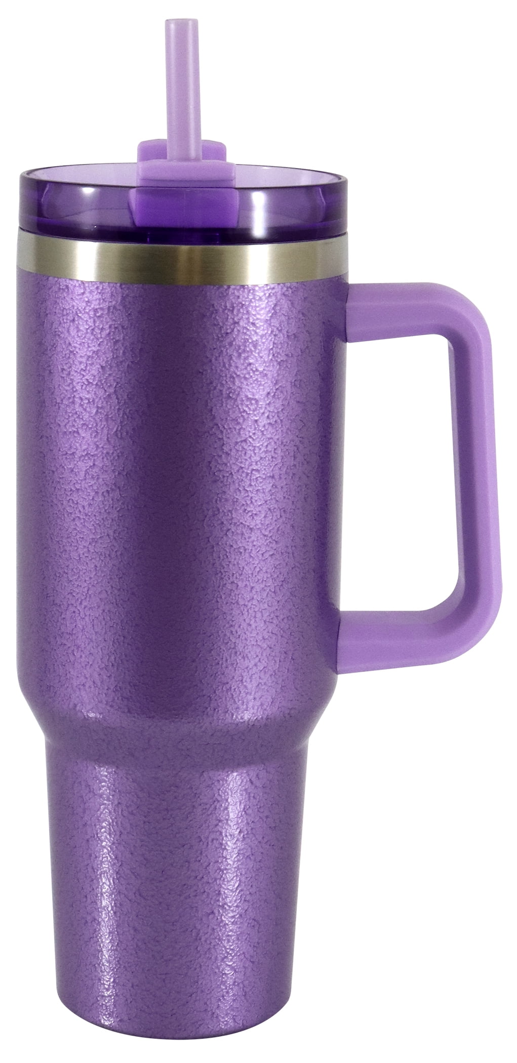 Mainstays 40 oz Stainless Steel Tumbler with Straw and Handle, Double Wall Insulated, Purple Hammertone